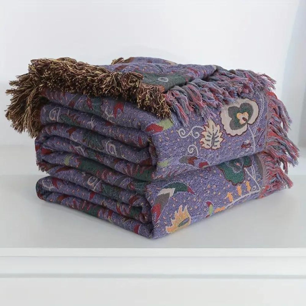 Boho Peacock Tassel Cotton Throw Blanket