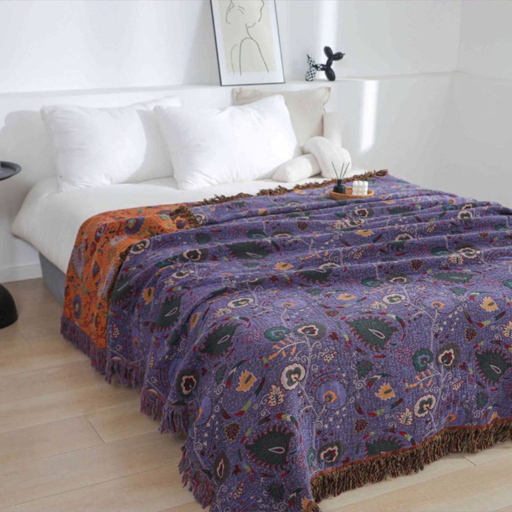 Boho Peacock Tassel Cotton Throw Blanket