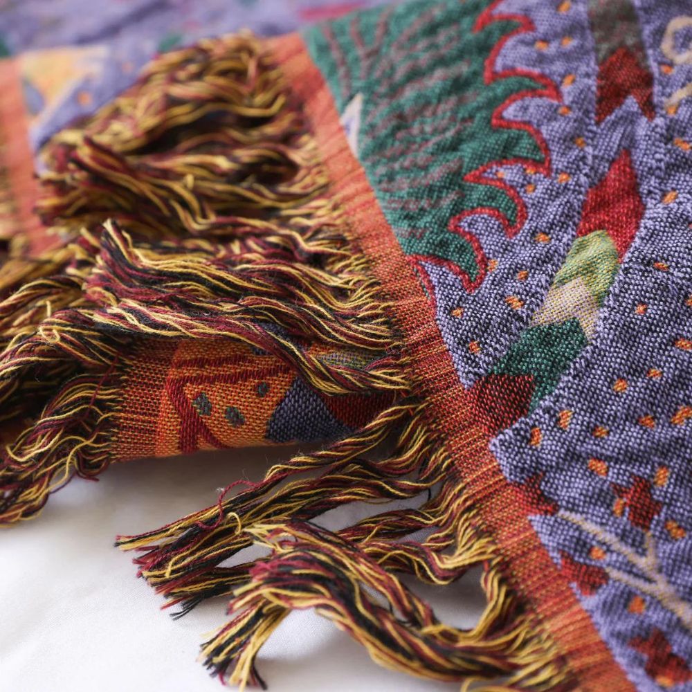 Boho Peacock Tassel Cotton Throw Blanket
