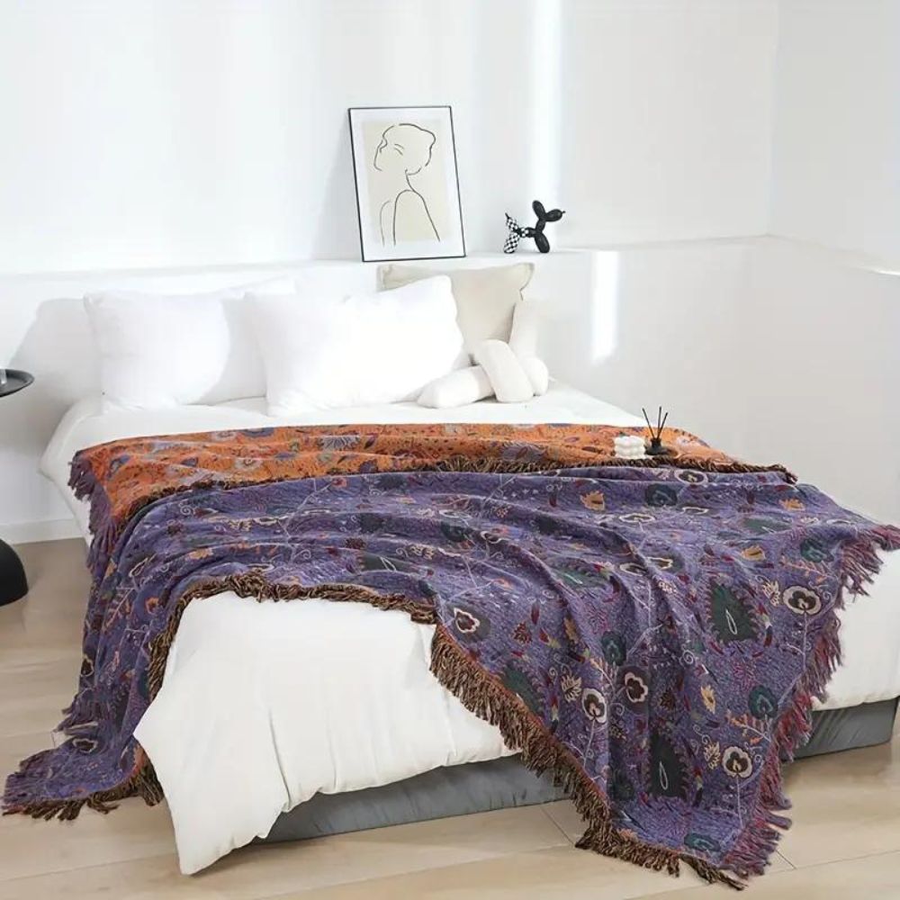 Boho Peacock Tassel Cotton Throw Blanket