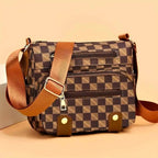 Plaid Pattern Crossbody Bag, Women's Multi Pockets Purse, Studded Decor Faux Leather Shoulder Bag
