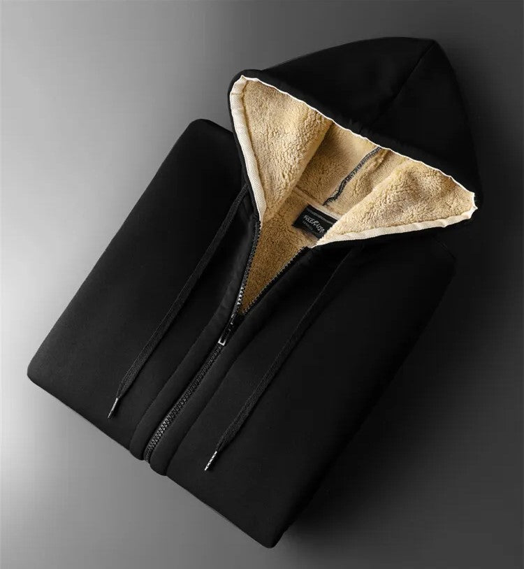 Plus-size sherpa-lined hooded winter jacket