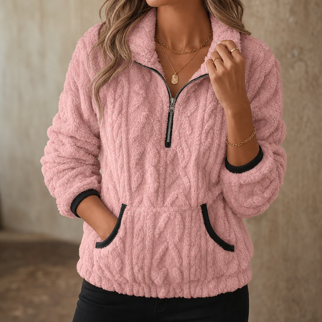 Plush Half-Zip Fleece Pullover With Kangaroo Pocket