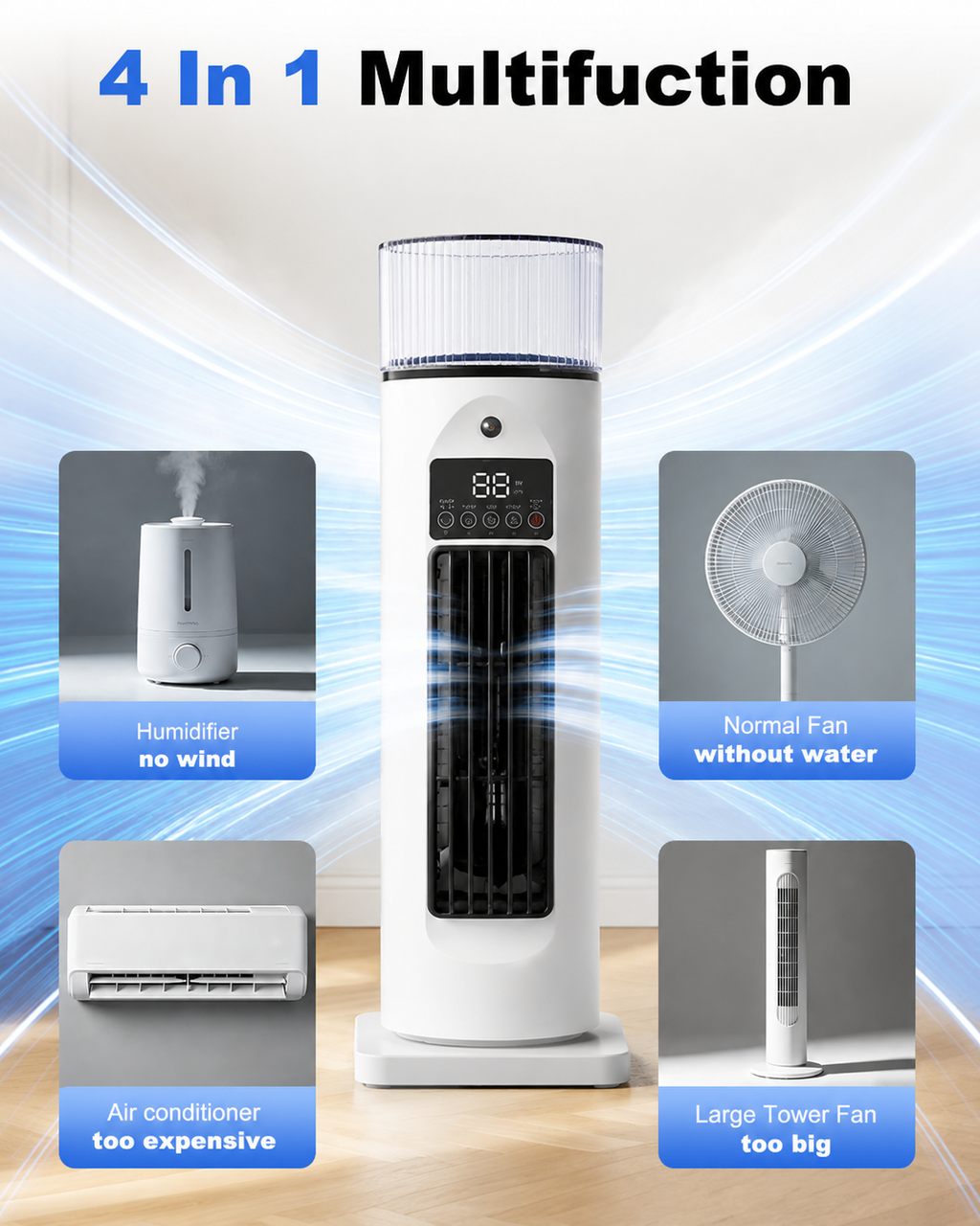 Portable 4-in-1 Room Cooler with Remote Control and Timer