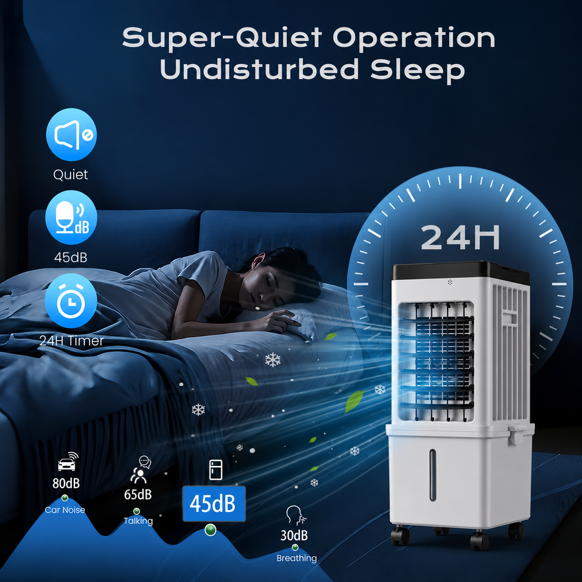 Portable Evaporative Air Cooler for Home, 12L Tank & Timer
