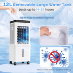 Portable Evaporative Air Cooler for Home, 12L Tank & Timer
