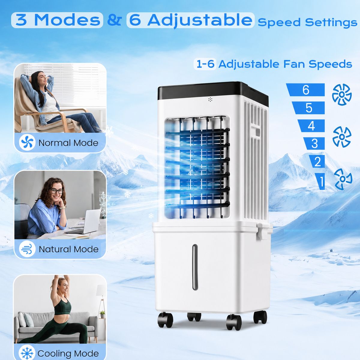 Portable Evaporative Air Cooler for Home, 12L Tank & Timer