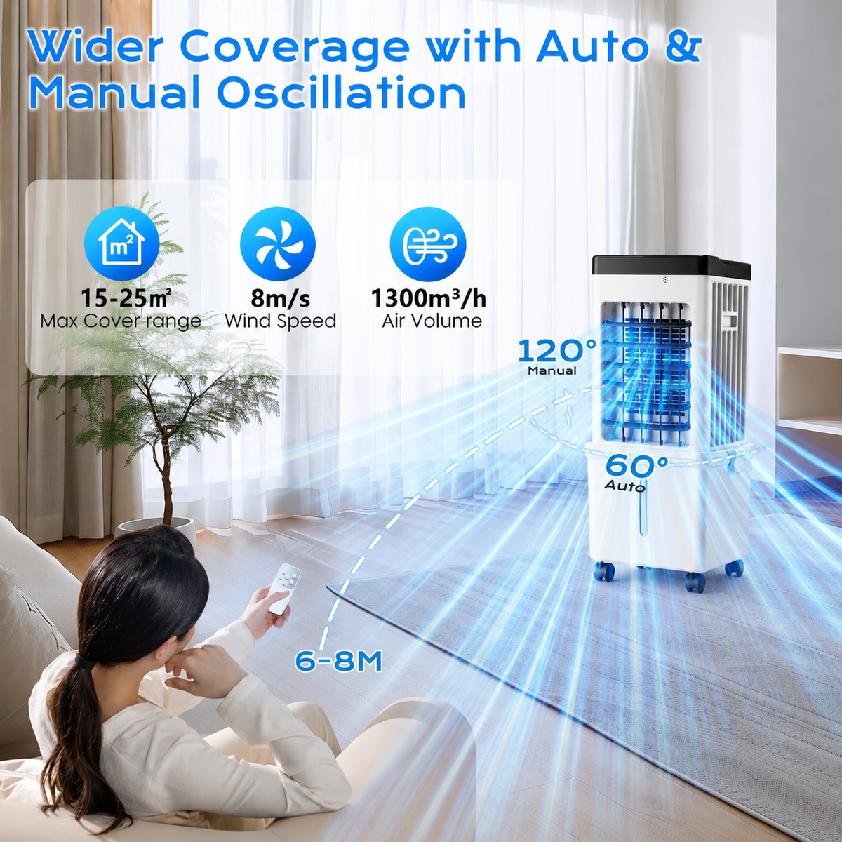 Portable Evaporative Air Cooler for Home, 12L Tank & Timer