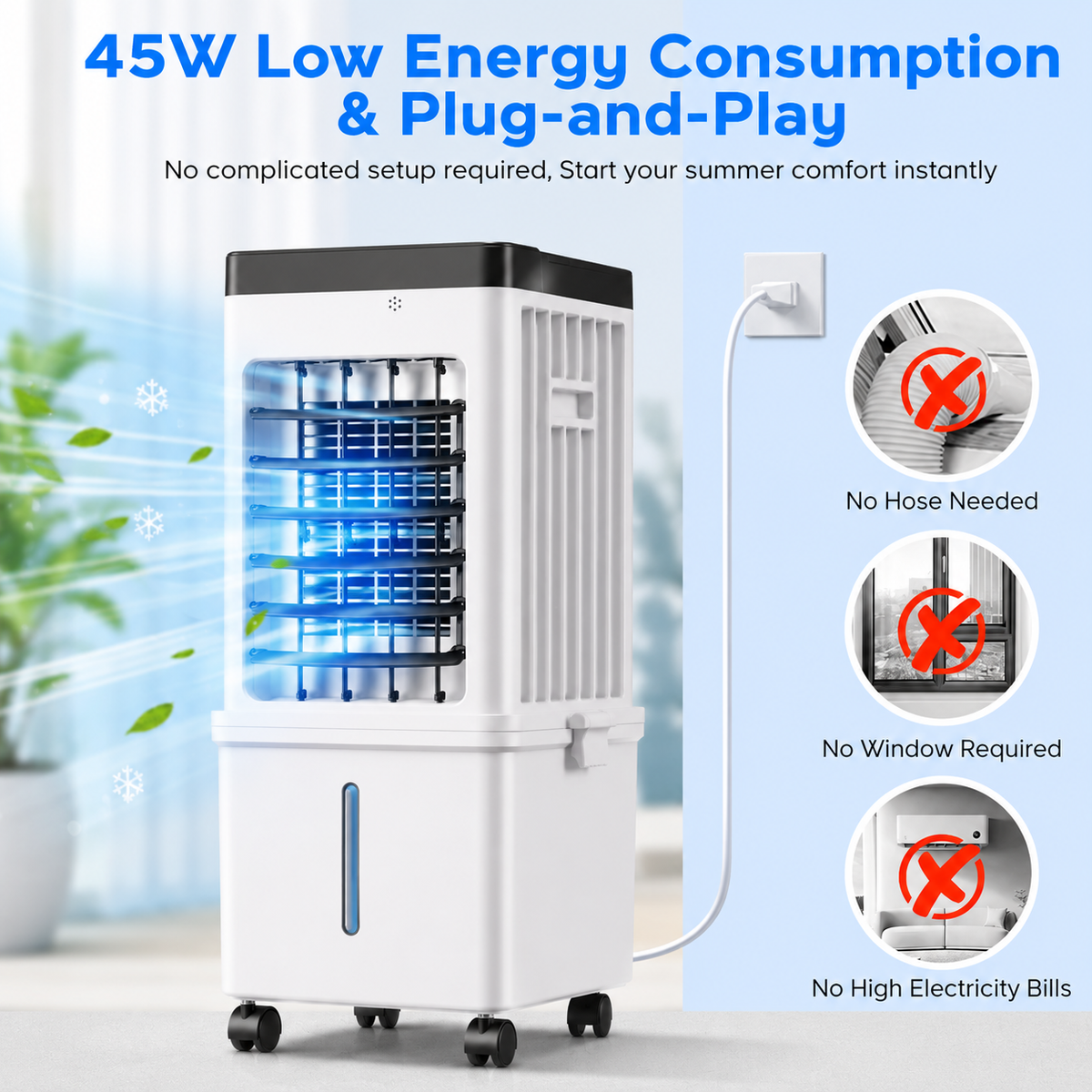 Portable Evaporative Air Cooler for Home, 12L Tank & Timer