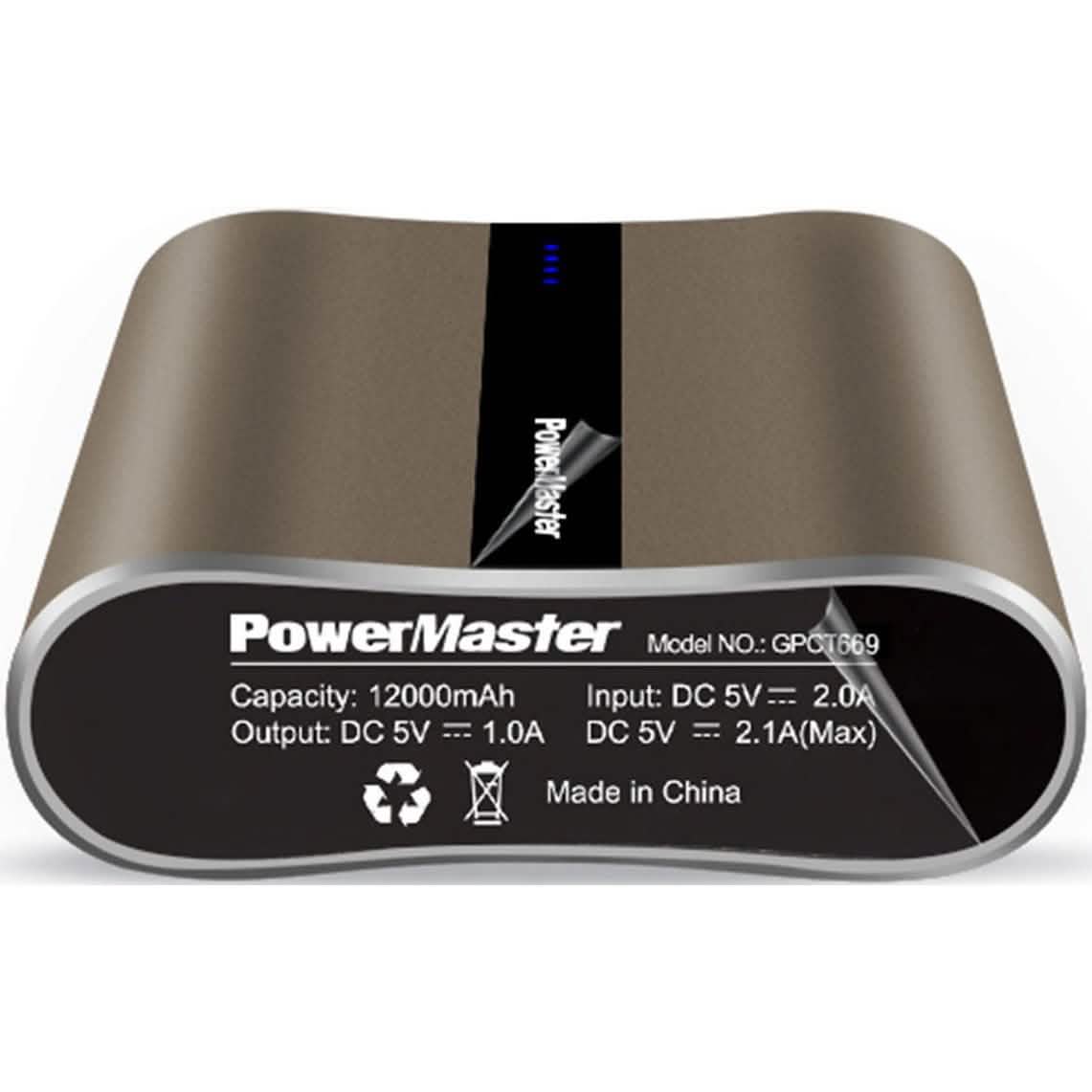 Powermaster 12000mAh Portable Charger with Dual USB Ports 3.1A Output