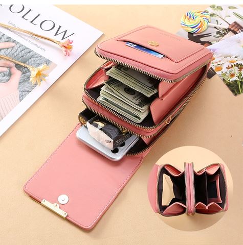 Compact Leather Purse with Adjustable Crossbody Strap