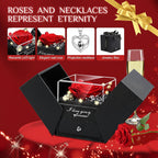Preserved Eternal Flower Rose Gift Box with LED Light & Love Necklace