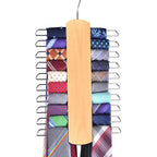 Premium Wooden Necktie and Belt Hanger with a Non-Slip Finish - 20 Hooks