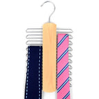 Premium Wooden Necktie and Belt Hanger with a Non-Slip Finish - 20 Hooks