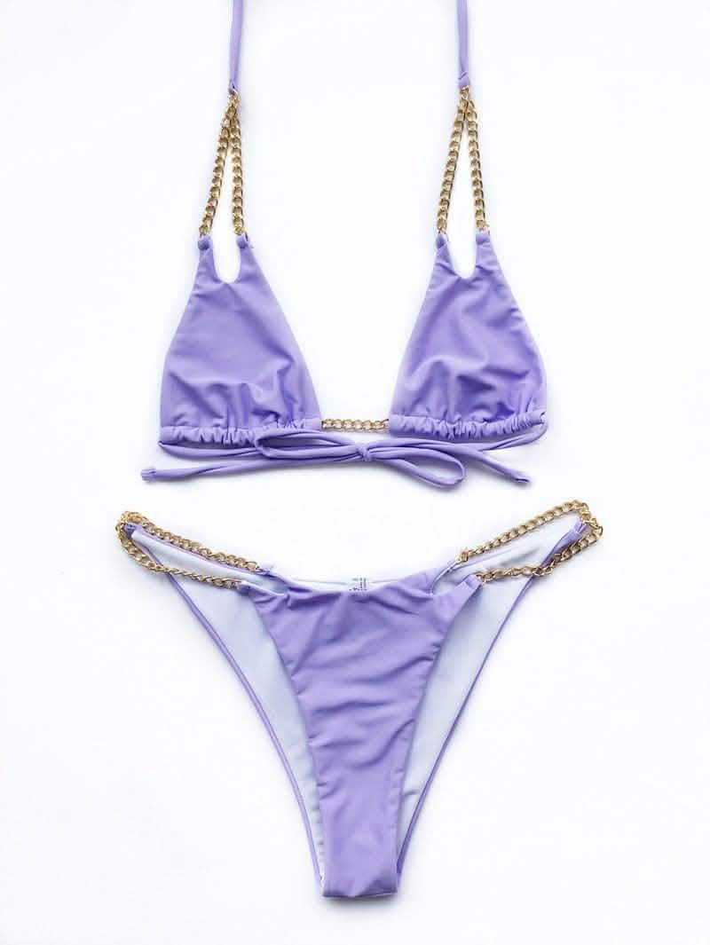 Mini Bikini Tie Dye Swimwear Women Metal Chain Patchwork Bathing suit Triangle Bikinis Women's Swimsuit Women Sparkle Glitter Swimwear Sequin Bikini Shiny String Bra Swimsuit Beach Wear