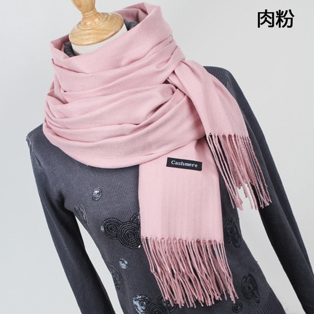 Unisex Fine Wool Cashmere Tasseled Scarf