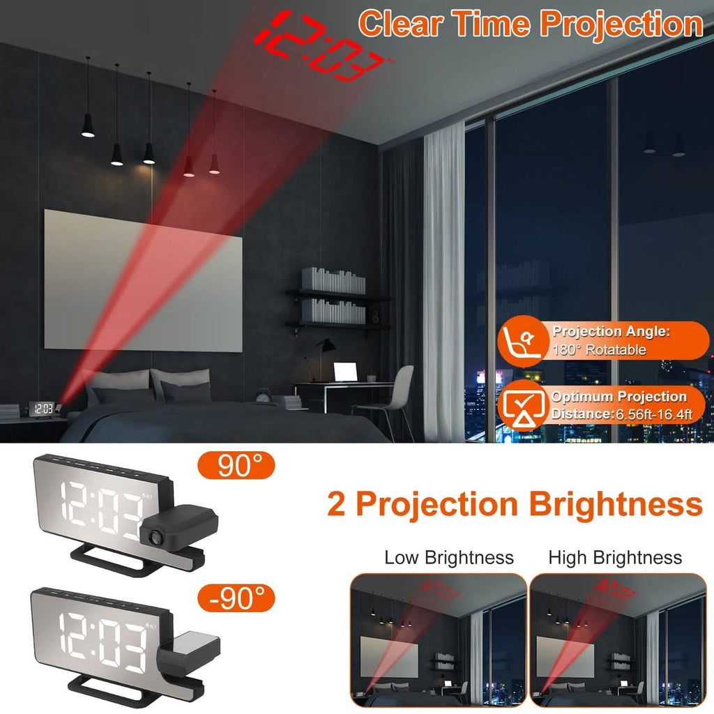 Projection Alarm Clock LED Digital Alarm Clock with Dual Alarms Snooze