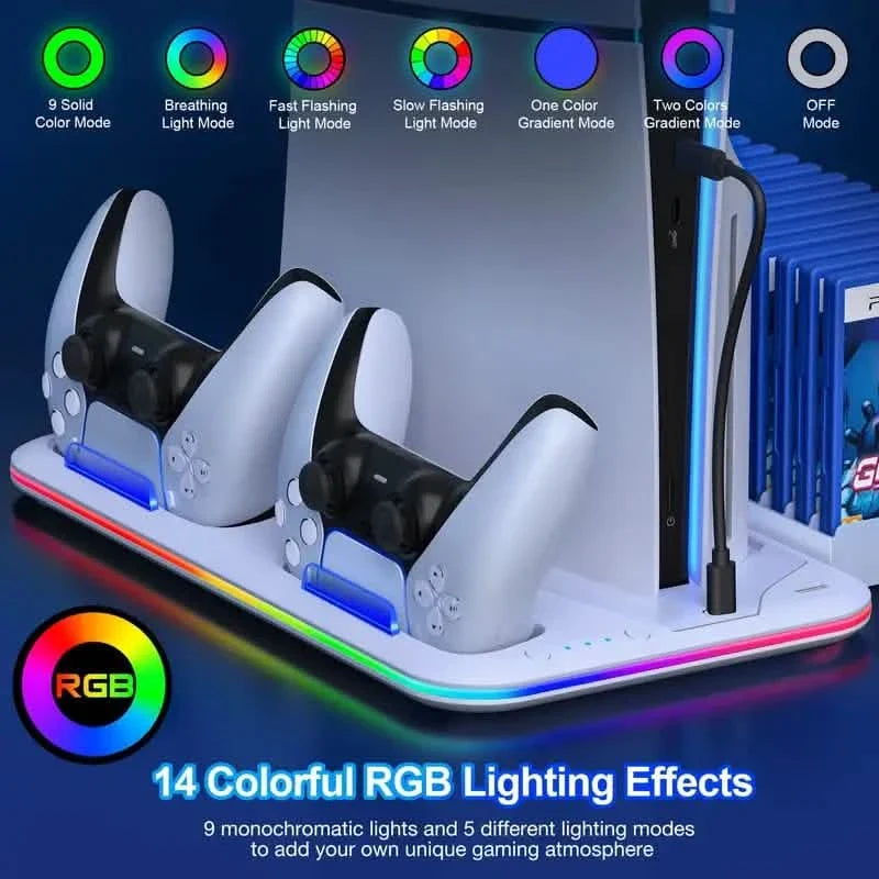 PS5 Cooling Stand with 3-Speed Adjustable Fan, RGB Lights, and Compact Design for PS5 Slim, Digital