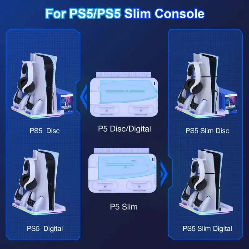 PS5 Cooling Stand with 3-Speed Adjustable Fan, RGB Lights, and Compact Design for PS5 Slim, Digital