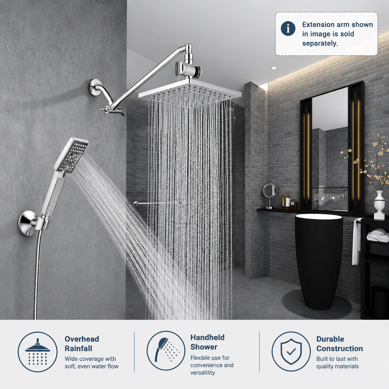 Dual Shower Head-Rain Shower Head with Handheld Shower Set, Diverter