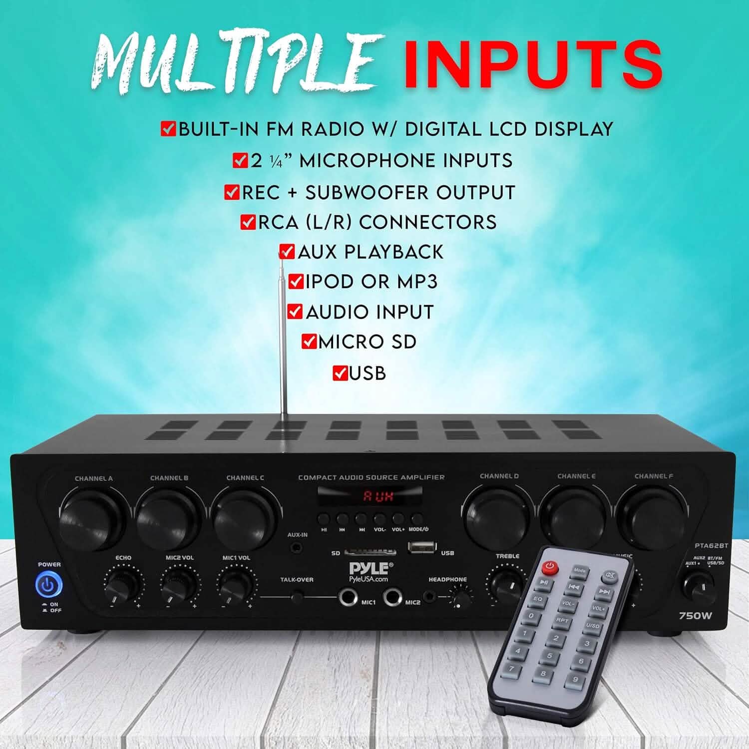 Pyle Wireless Bluetooth Home Audio Amplifier  (Refurbished)