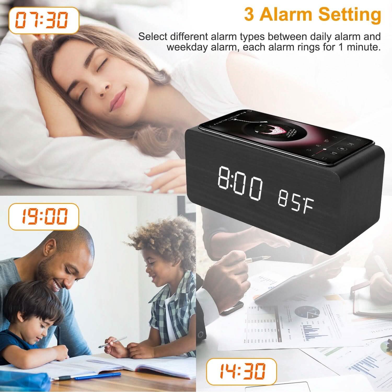 Qi Wireless Charger Digital Alarm Clock