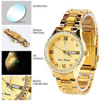 Quartz Watch Luxury Crystal Rhinestone Gold Steel