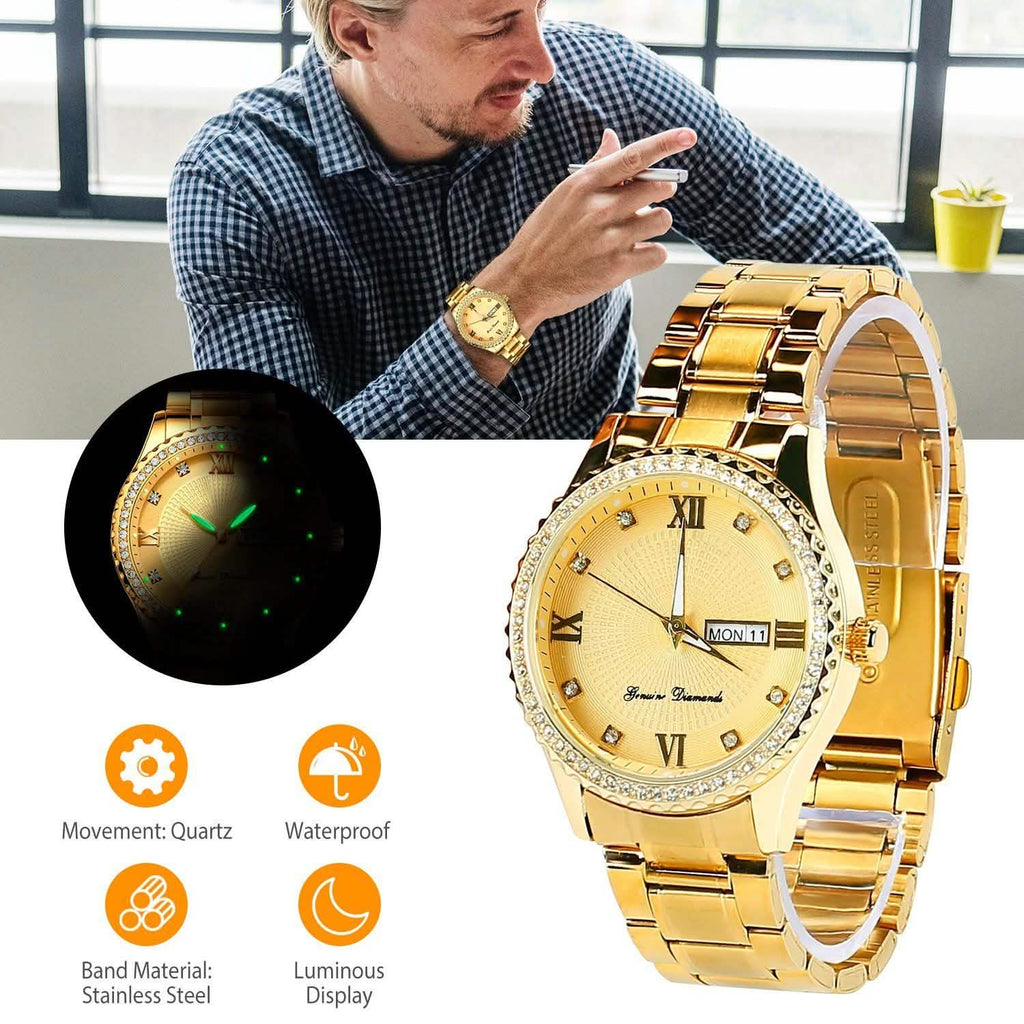 Quartz Watch Luxury Crystal Rhinestone Gold Steel