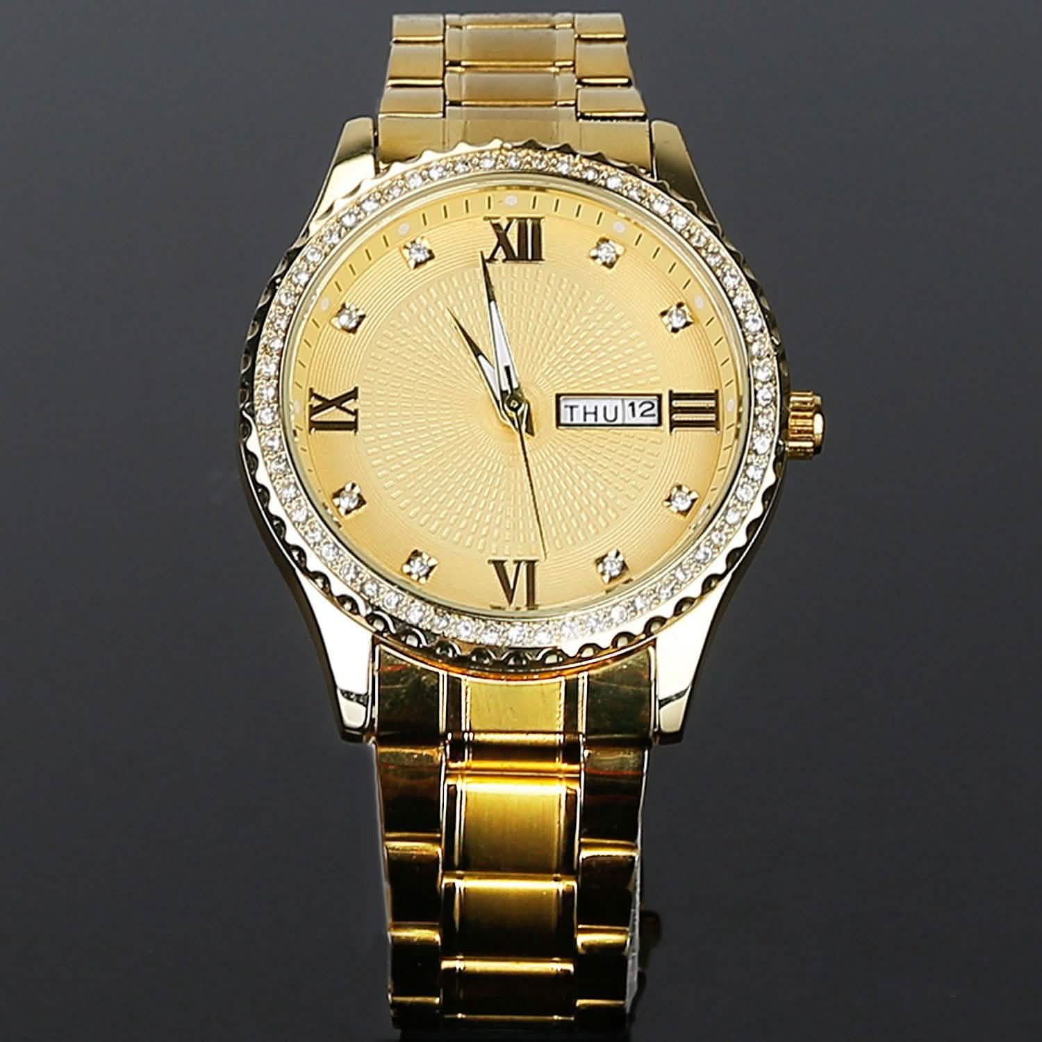 Quartz Watch Luxury Crystal Rhinestone Gold Steel