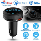 Quick Charge 3.0 Car Charger Wireless 4.2 FM Transmitter 23W 3A Dual USB