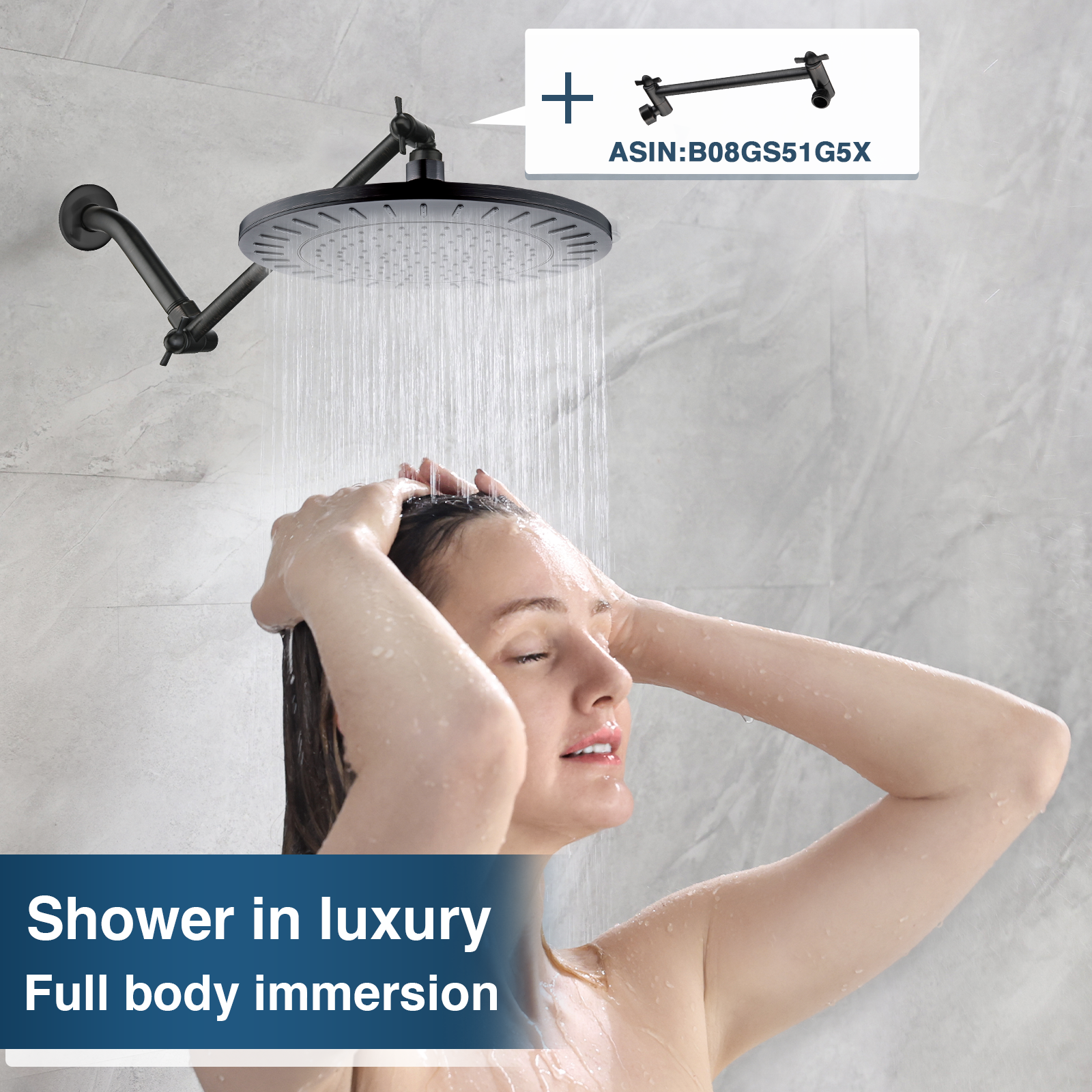 Bright Showers Waterfall Shower Head with Adjustable Angle and Anti-clogging Silicone Nozzles,9 inch