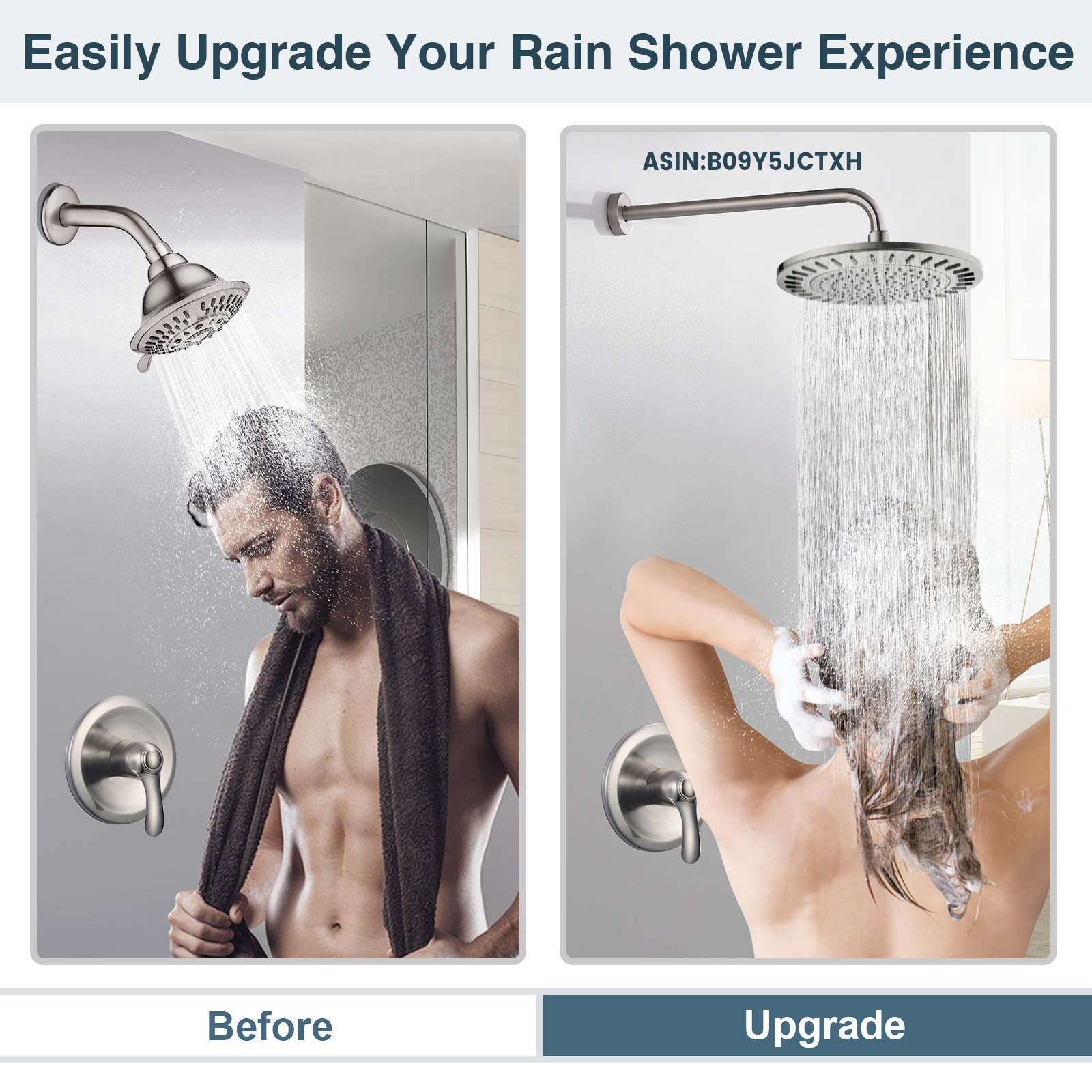 Bright Showers Waterfall Shower Head with Adjustable Angle and Anti-clogging Silicone Nozzles,9 inch