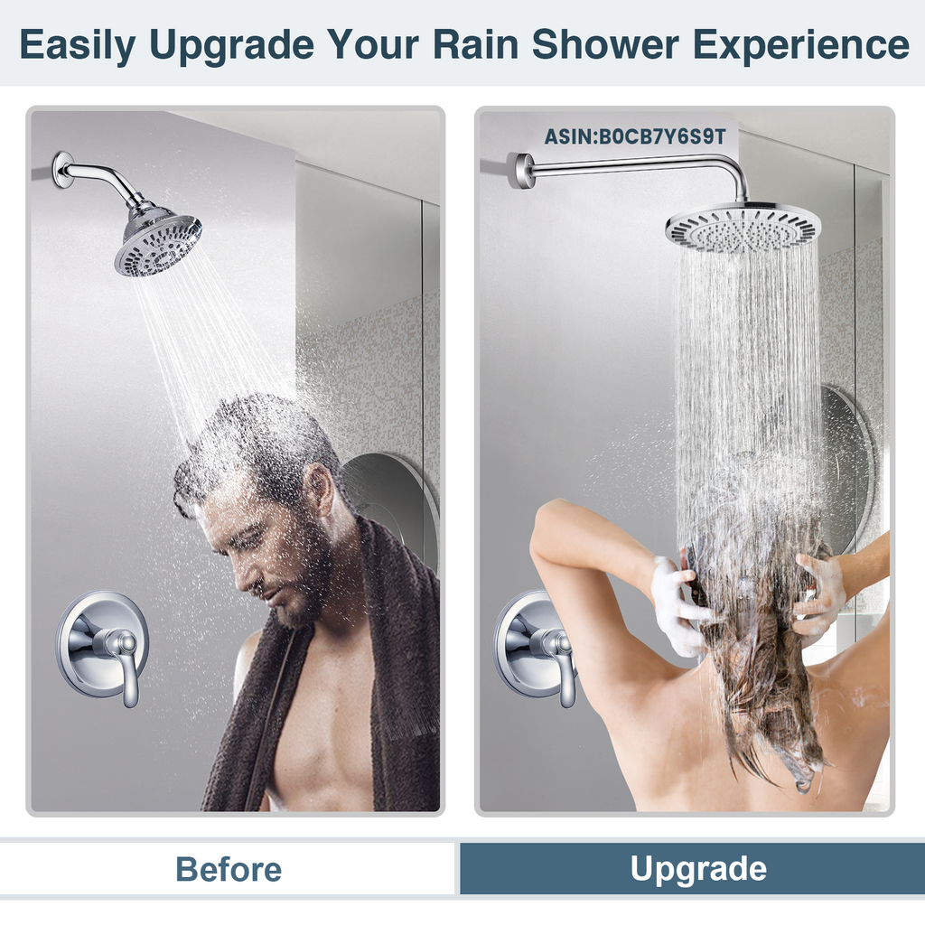 Bright Showers Waterfall Shower Head with Adjustable Angle and Anti-clogging Silicone Nozzles,9 inch