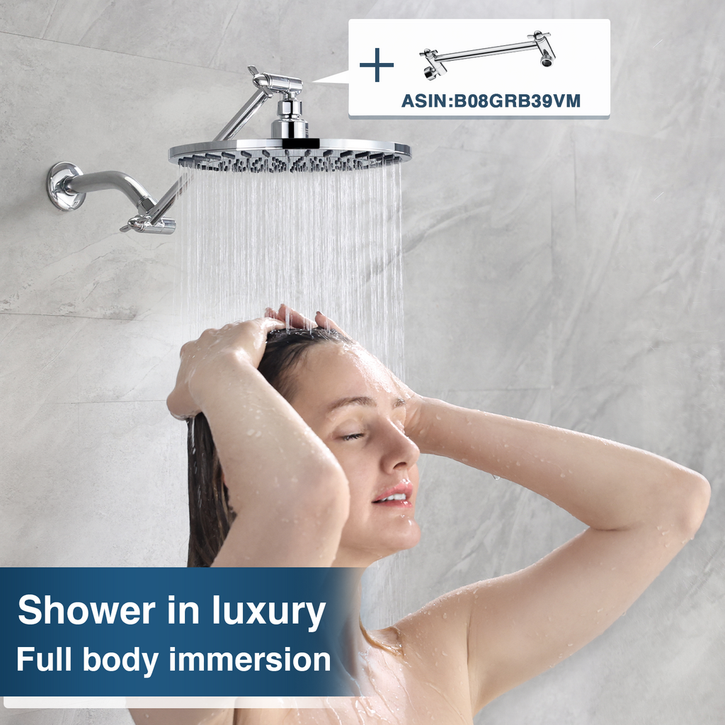 Bright Showers Waterfall Shower Head with Adjustable Angle and Anti-clogging Silicone Nozzles,9 inch