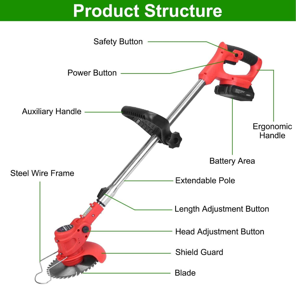 Rechargeable Electric Cordless Grass Trimmer with Alloy Saw Blade