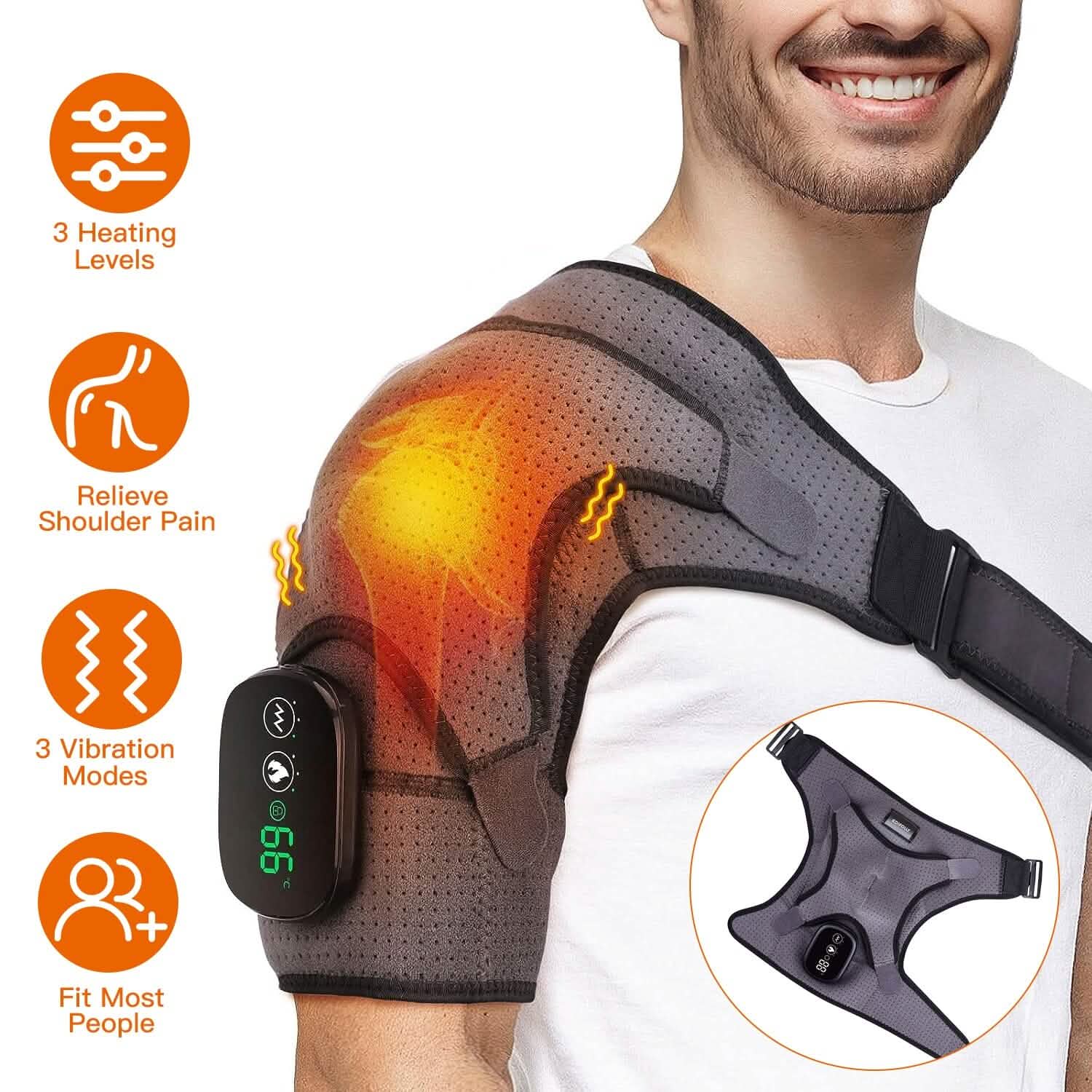 Rechargeable Heated Shoulder Wrap Massager Shoulder Brace Support with 3 Heating Levels