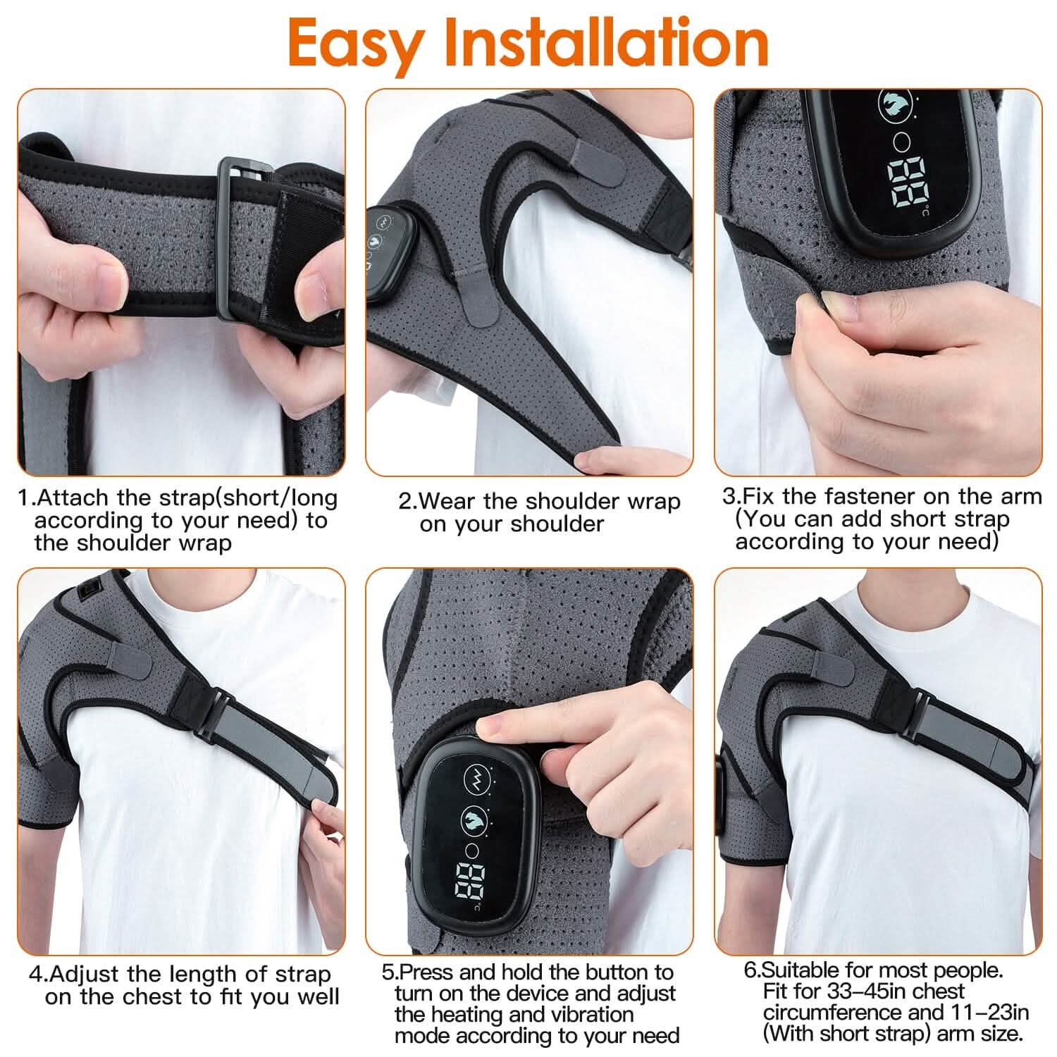Rechargeable Heated Shoulder Wrap Massager Shoulder Brace Support with 3 Heating Levels