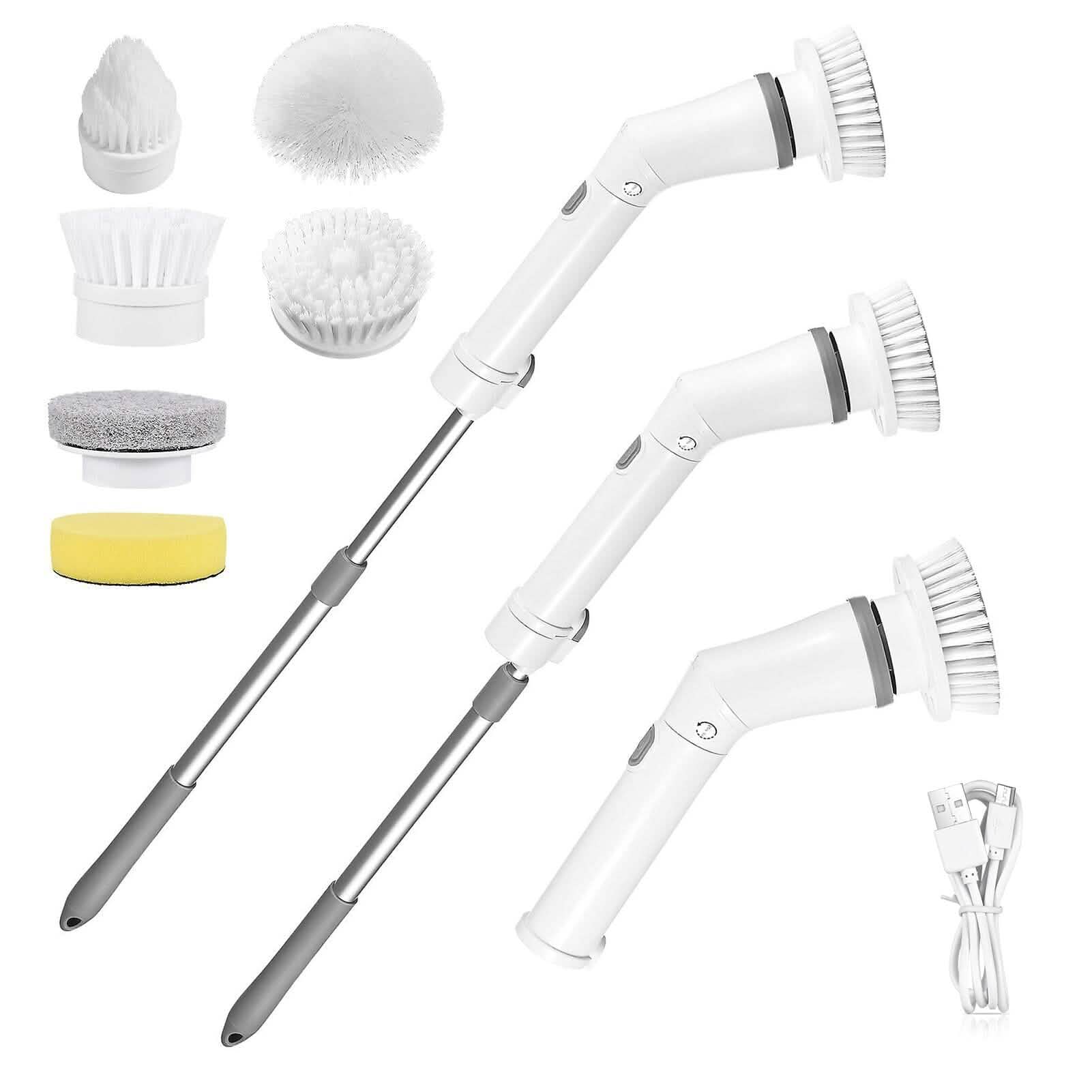 Rechargeable Telescopic Cleaning Brush 6 Replaceable Heads 2 Speed Adjustable Extension Arm