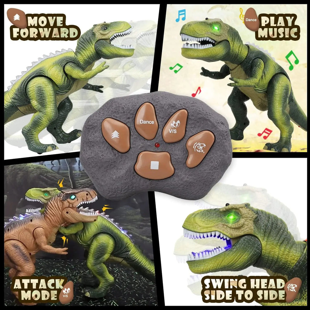 Remote Control T-Rex Dinosaur with LED Light, Walking & Roaring Realistic Dinosaur Toys