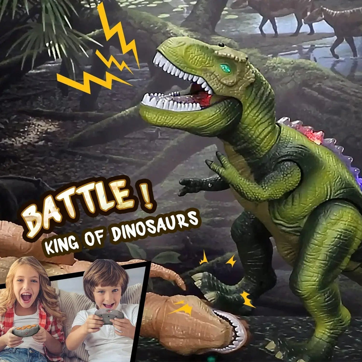 Remote Control T-Rex Dinosaur with LED Light, Walking & Roaring Realistic Dinosaur Toys