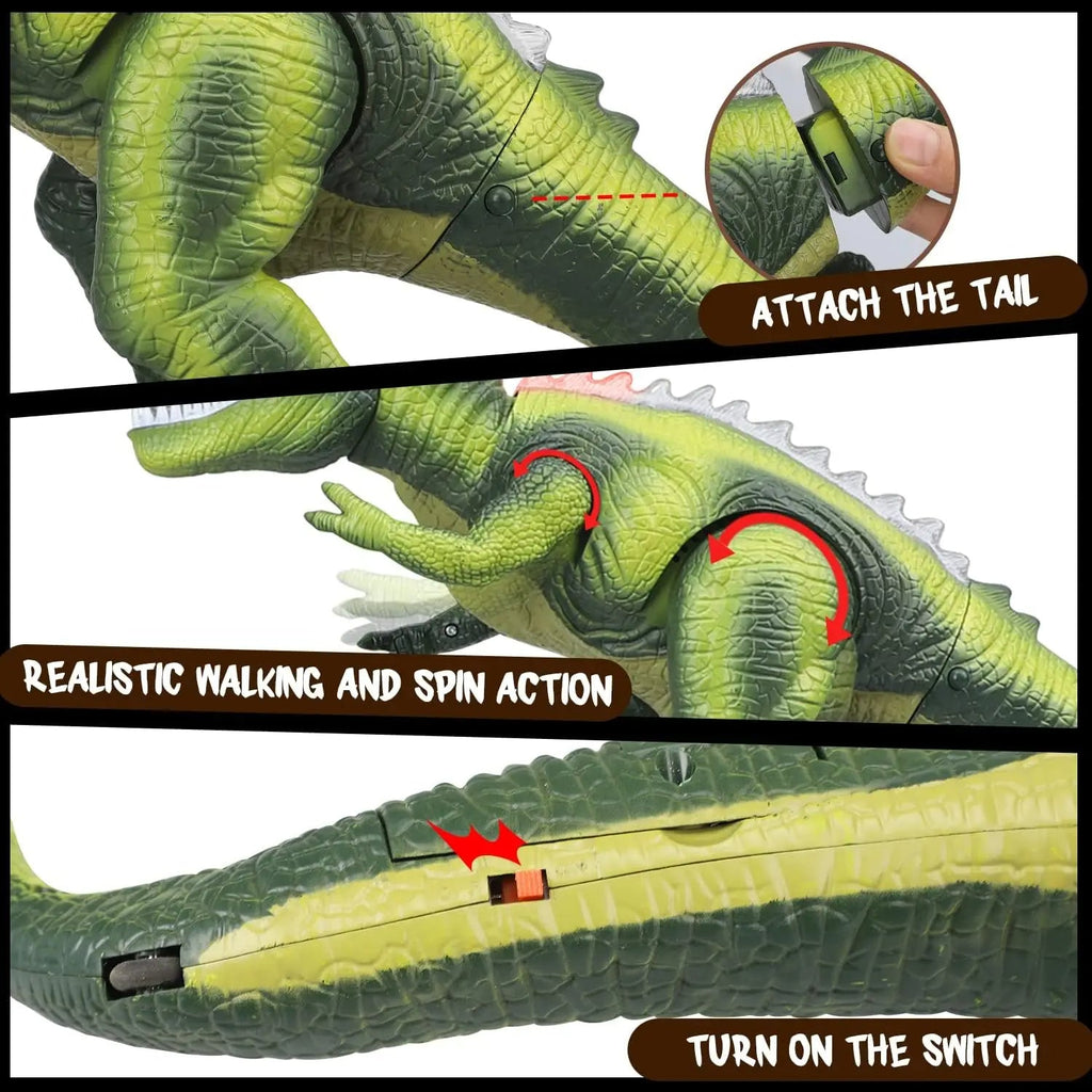 Remote Control T-Rex Dinosaur with LED Light, Walking & Roaring Realistic Dinosaur Toys