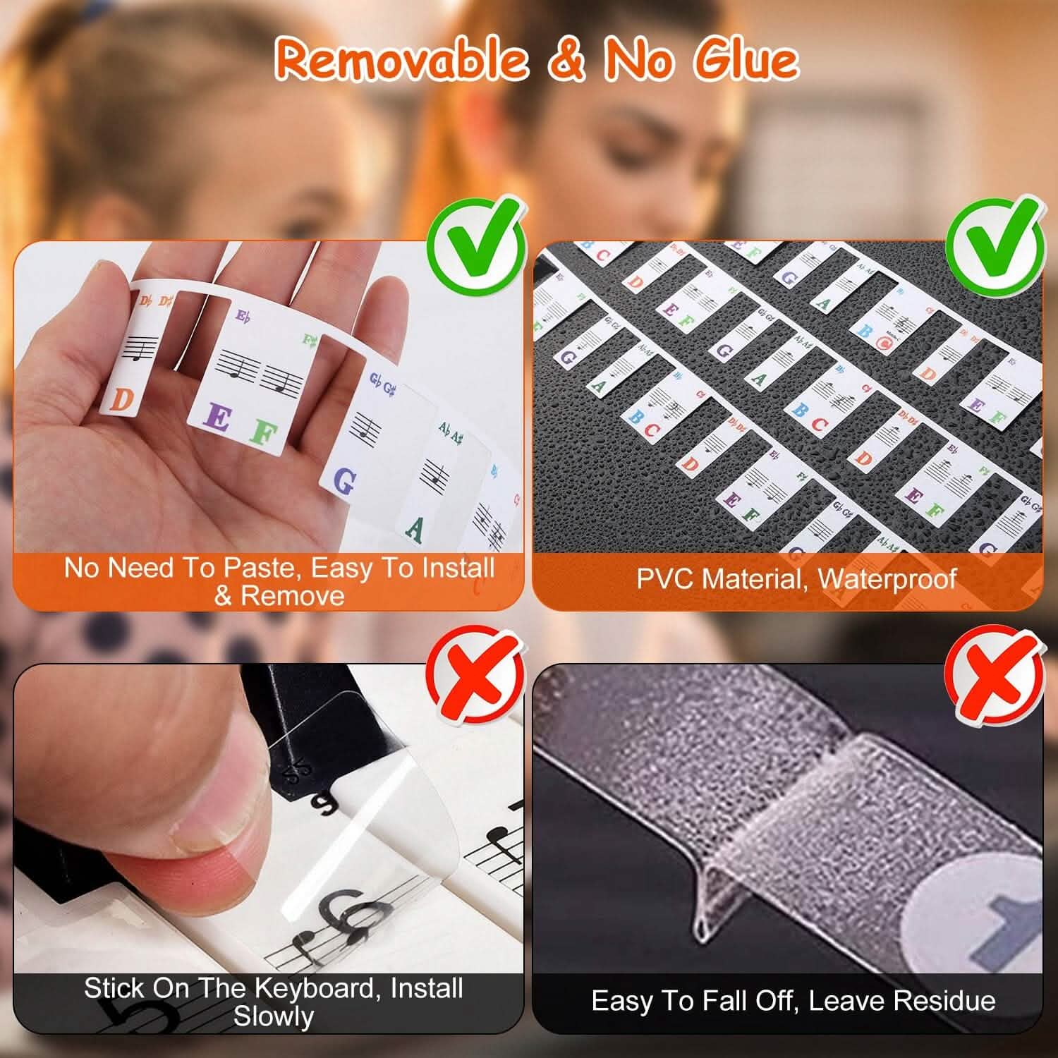 Removable PVC Piano Keyboard Stickers