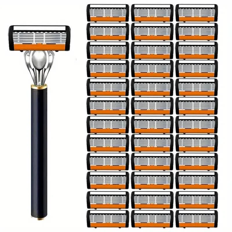 Replacement Razor Blades Safety Shaver Set with Anti-Slip Metal Handle with 1 Razor + 36 Blades
