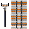 Replacement Razor Blades Safety Shaver Set with Anti-Slip Metal Handle with 1 Razor + 36 Blades