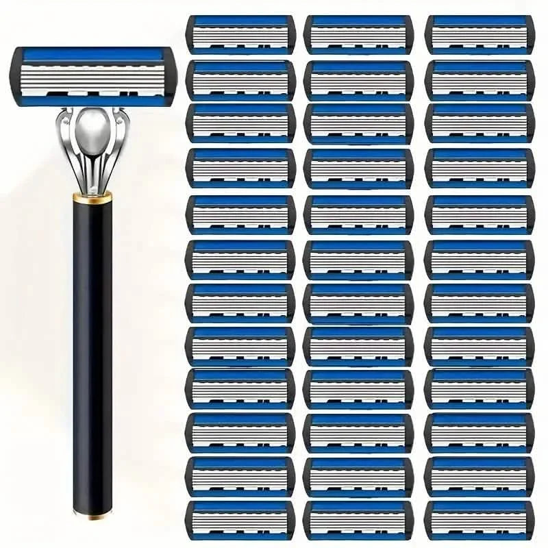 Replacement Razor Blades Safety Shaver Set with Anti-Slip Metal Handle with 1 Razor + 36 Blades