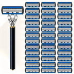 Replacement Razor Blades Safety Shaver Set with Anti-Slip Metal Handle with 1 Razor + 36 Blades