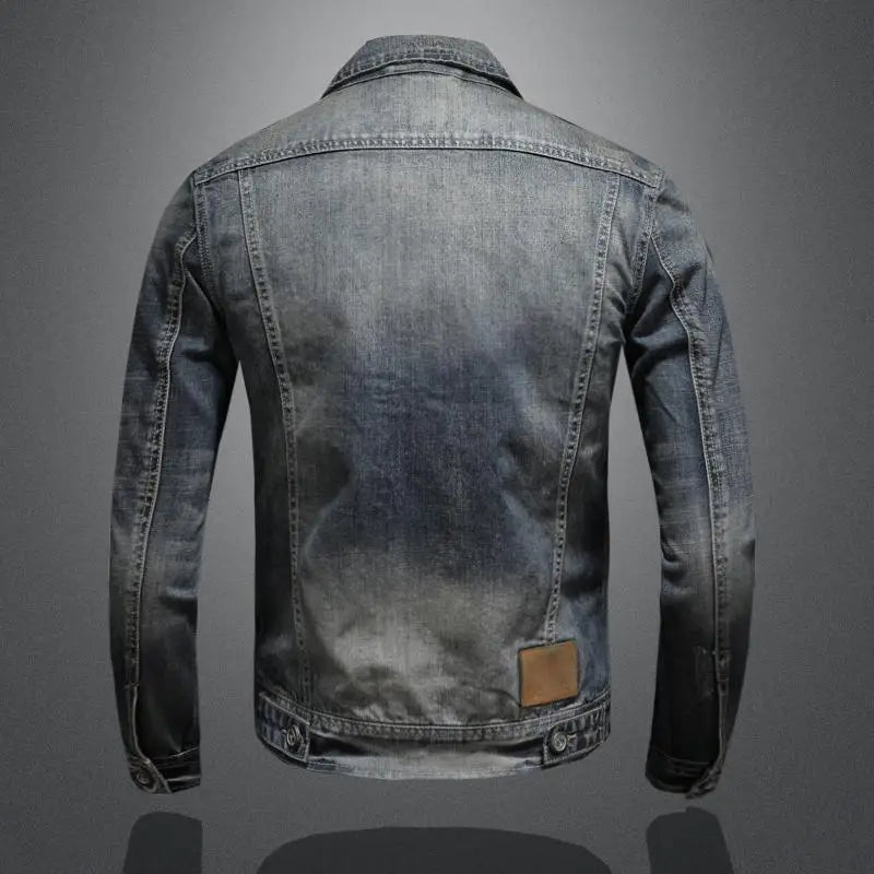 Classic Denim Jacket with Long Sleeves and Stand-Up Collar