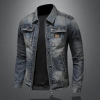 Classic Denim Jacket with Long Sleeves and Stand-Up Collar