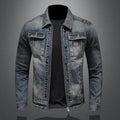Classic Denim Jacket with Long Sleeves and Stand-Up Collar