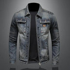 Classic Denim Jacket with Long Sleeves and Stand-Up Collar
